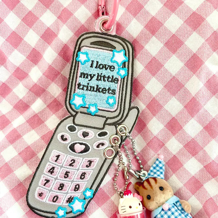 Y2K Flip Phone Trinkets Embroidered Keychain