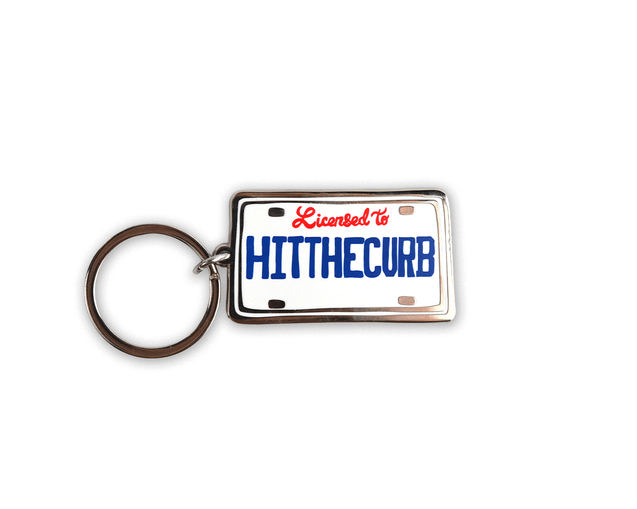 Hit The Curb Silver Enamel Keychain