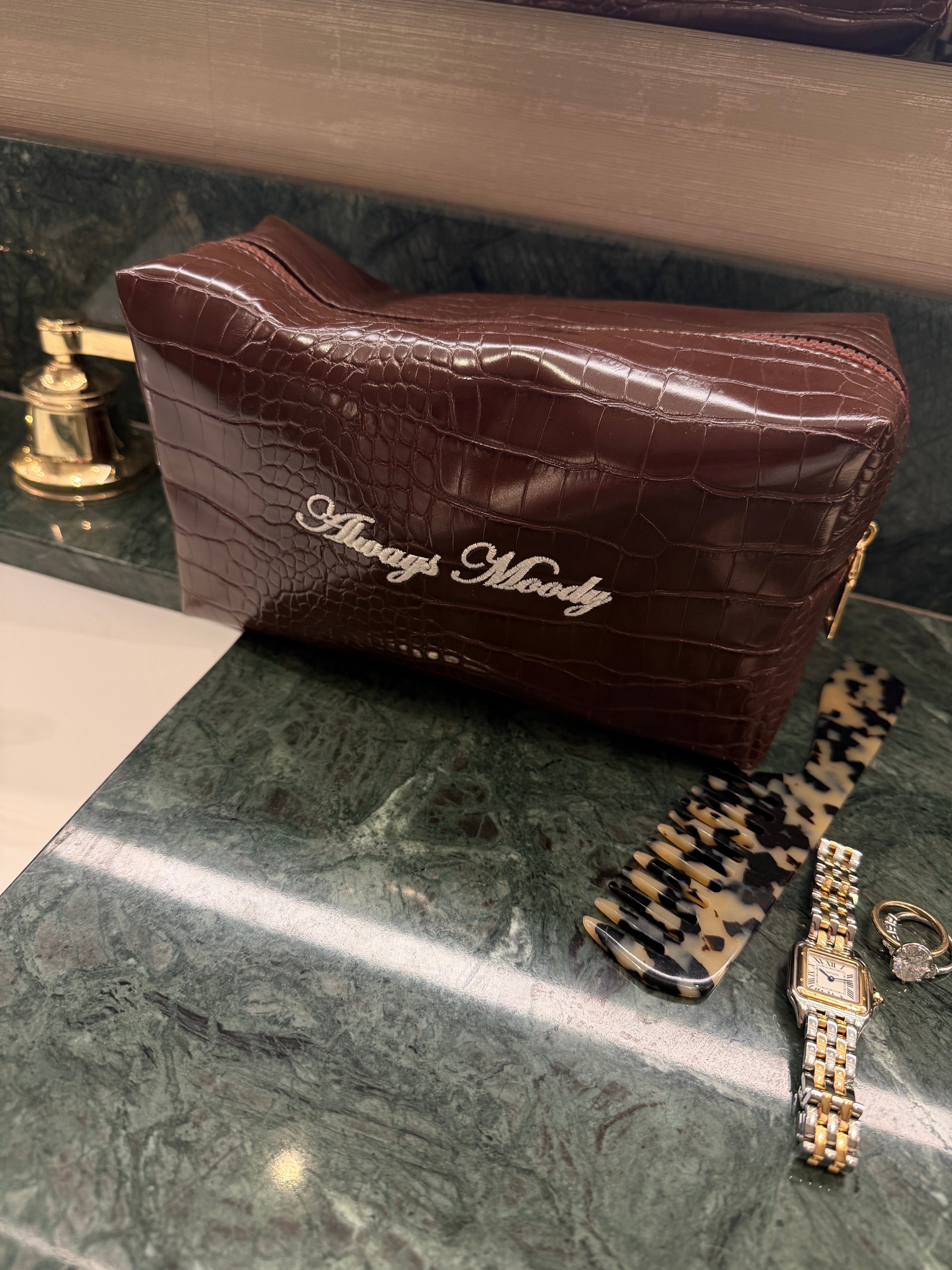 Brown Croc Cosmetic Bag