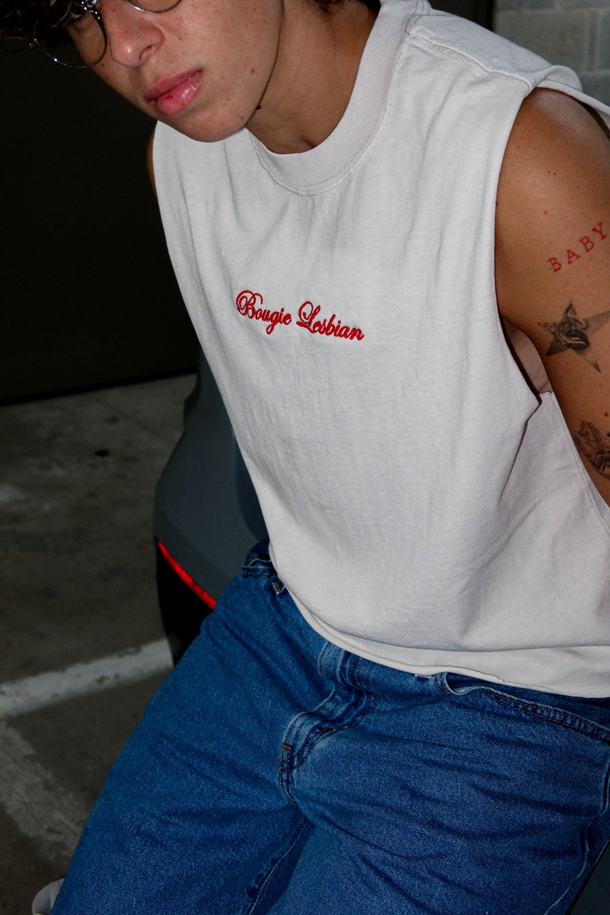 Bougie Lesbian Faded Bone Cutoff Tank