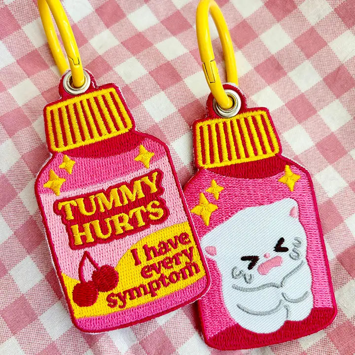 Tummy Hurts Medicine Embroidered Keychain
