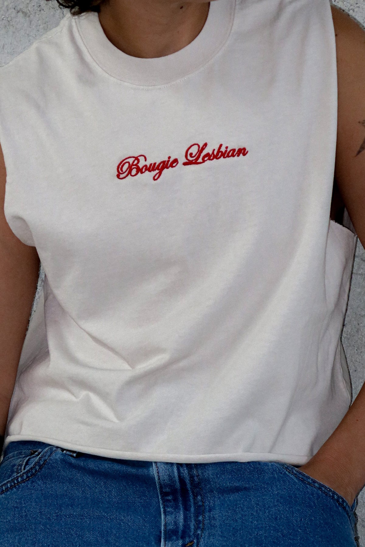 Bougie Lesbian Faded Bone Cutoff Tank