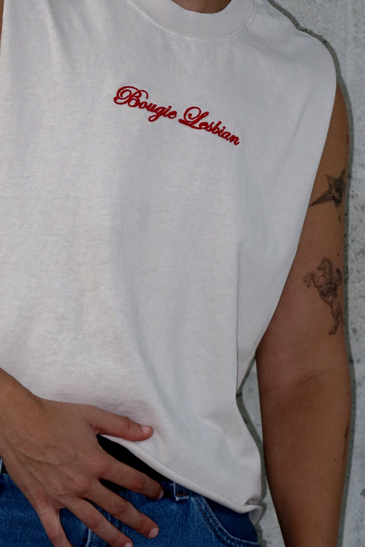 Bougie Lesbian Faded Bone Cutoff Tank