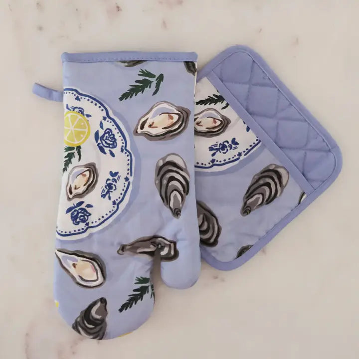 Oysters Cotton Oven Mitt + Pot Holder Set