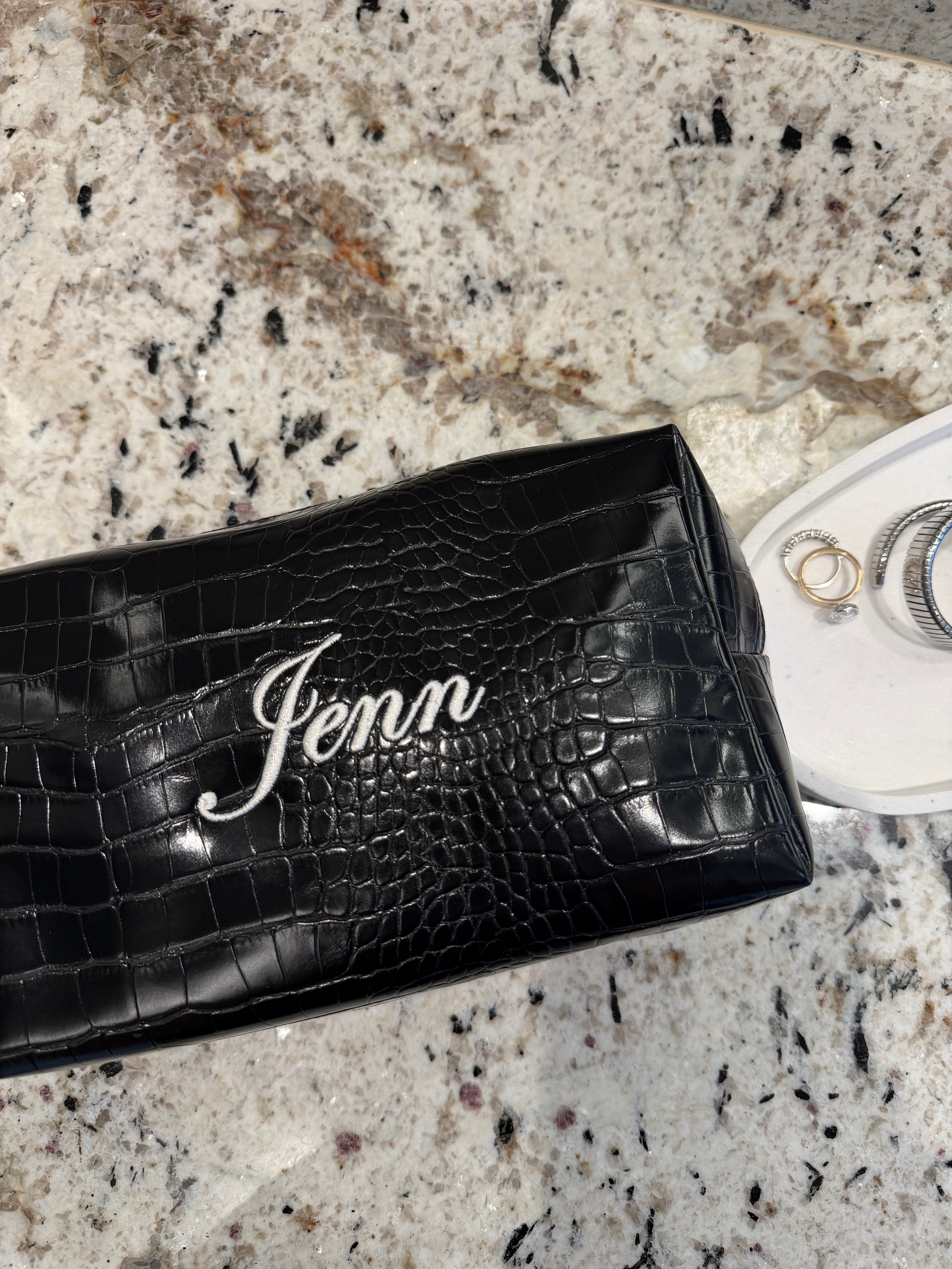 Black Croc Cosmetic Bag