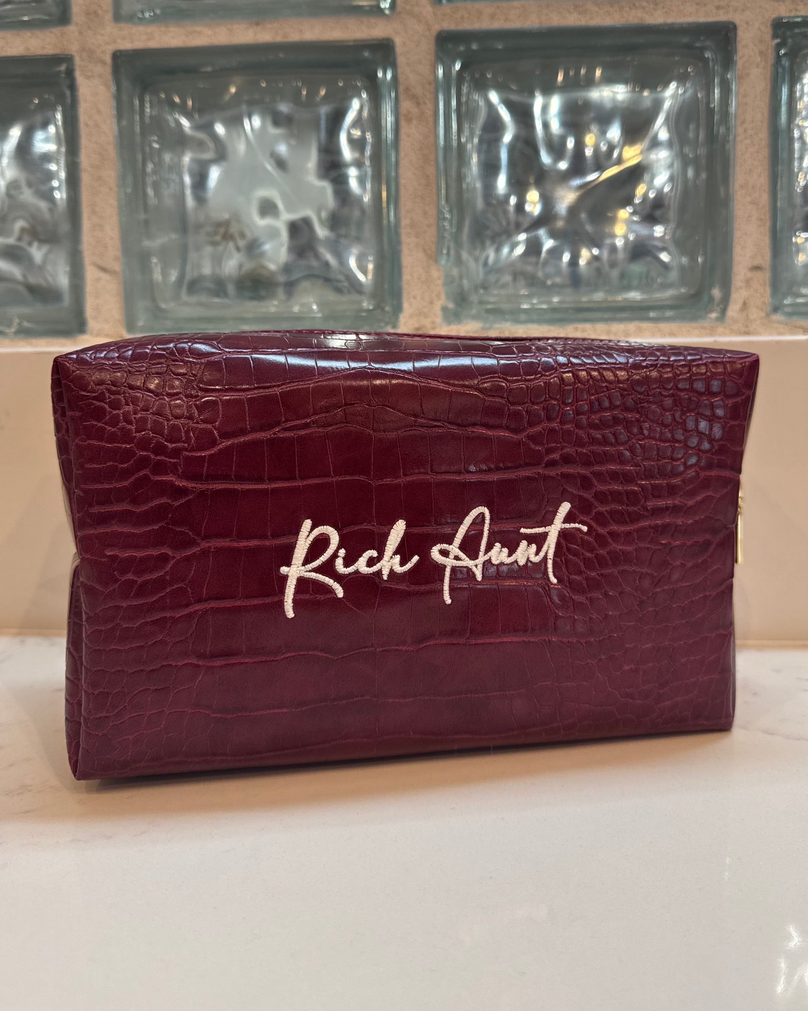 Burgundy Croc Cosmetic Bag