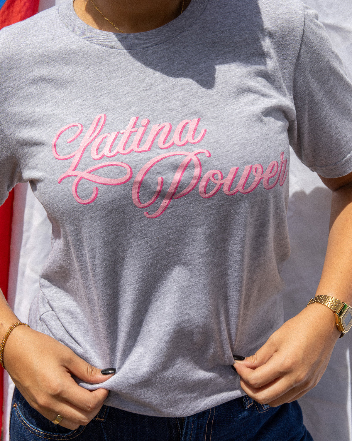 Latina Power Tee (Gray/Pink)