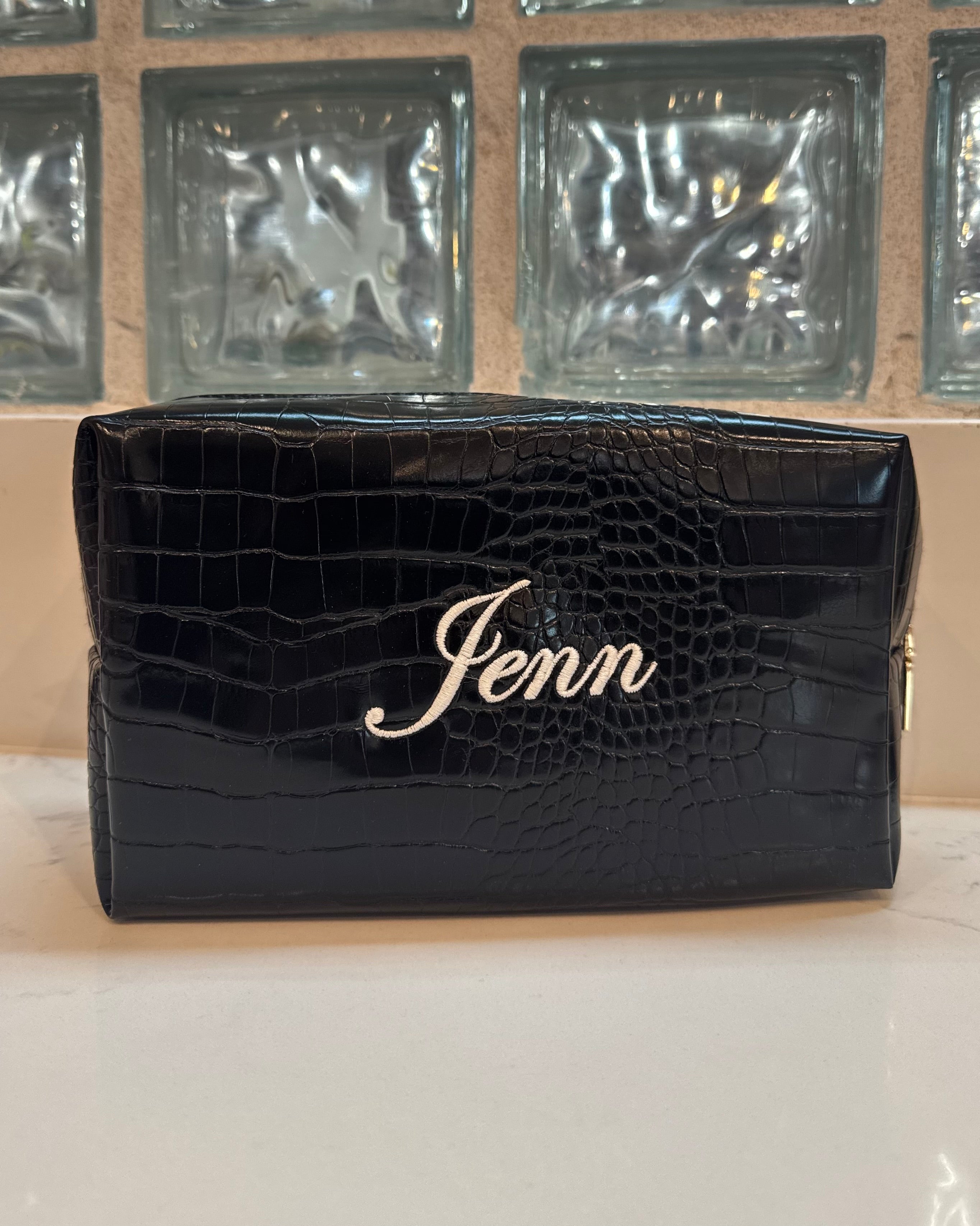 Black Croc Cosmetic Bag