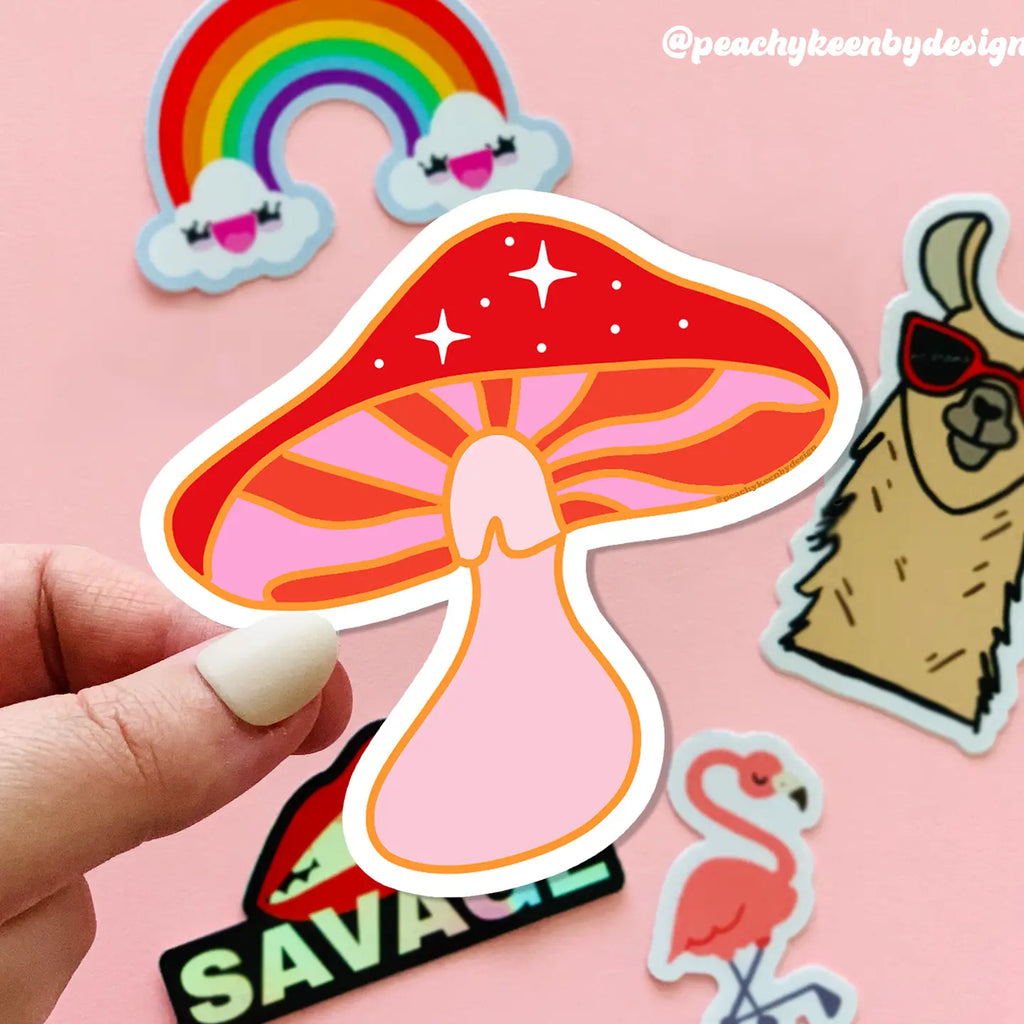 Red Sparkle Mushroom Sticker