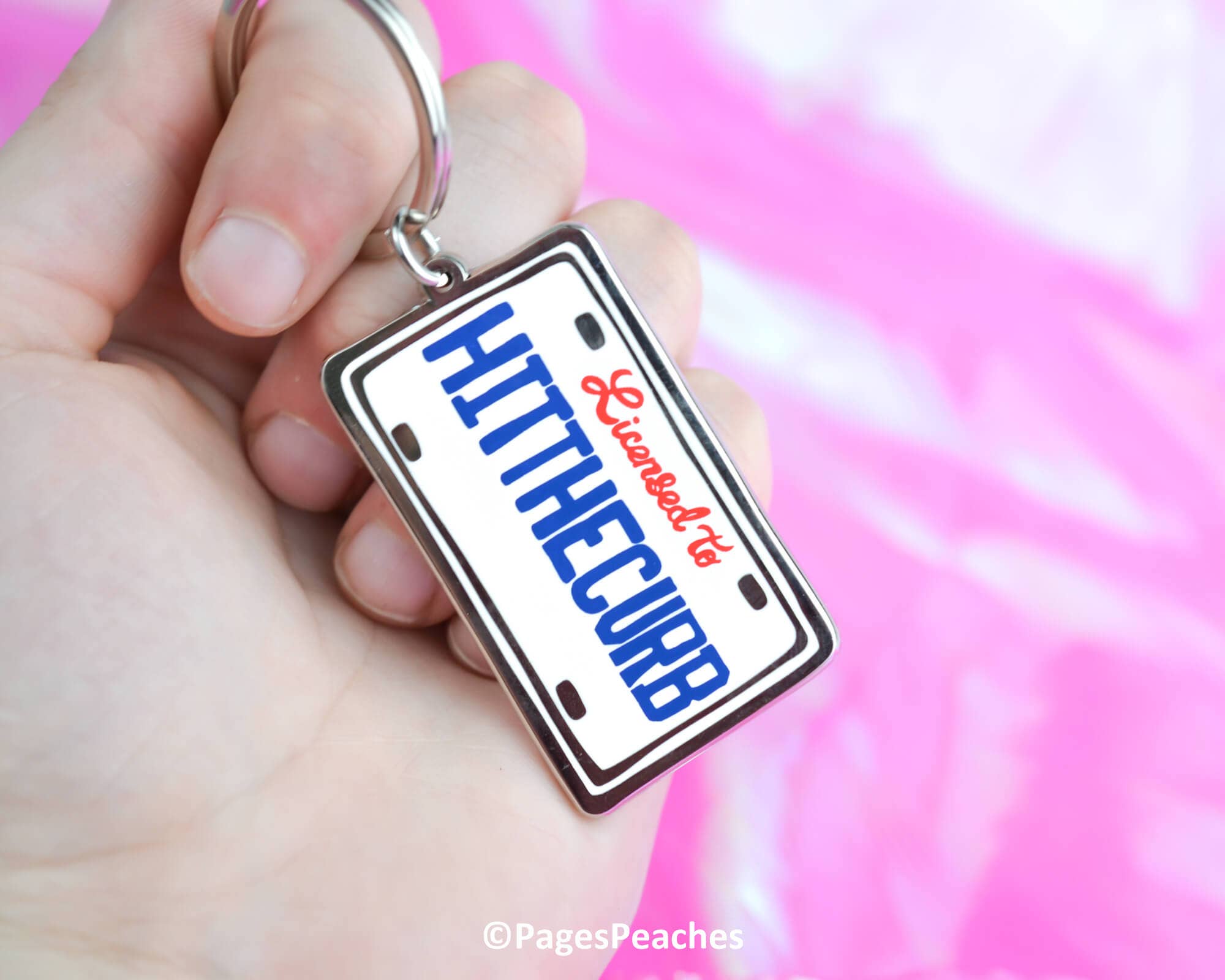 Hit The Curb Silver Enamel Keychain