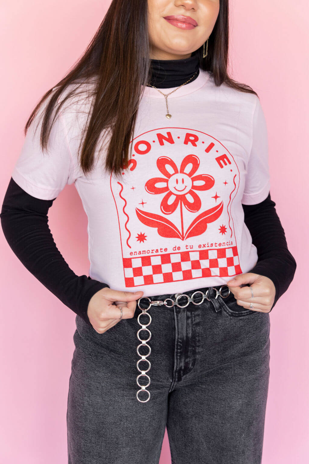 Sonrie tee in pink